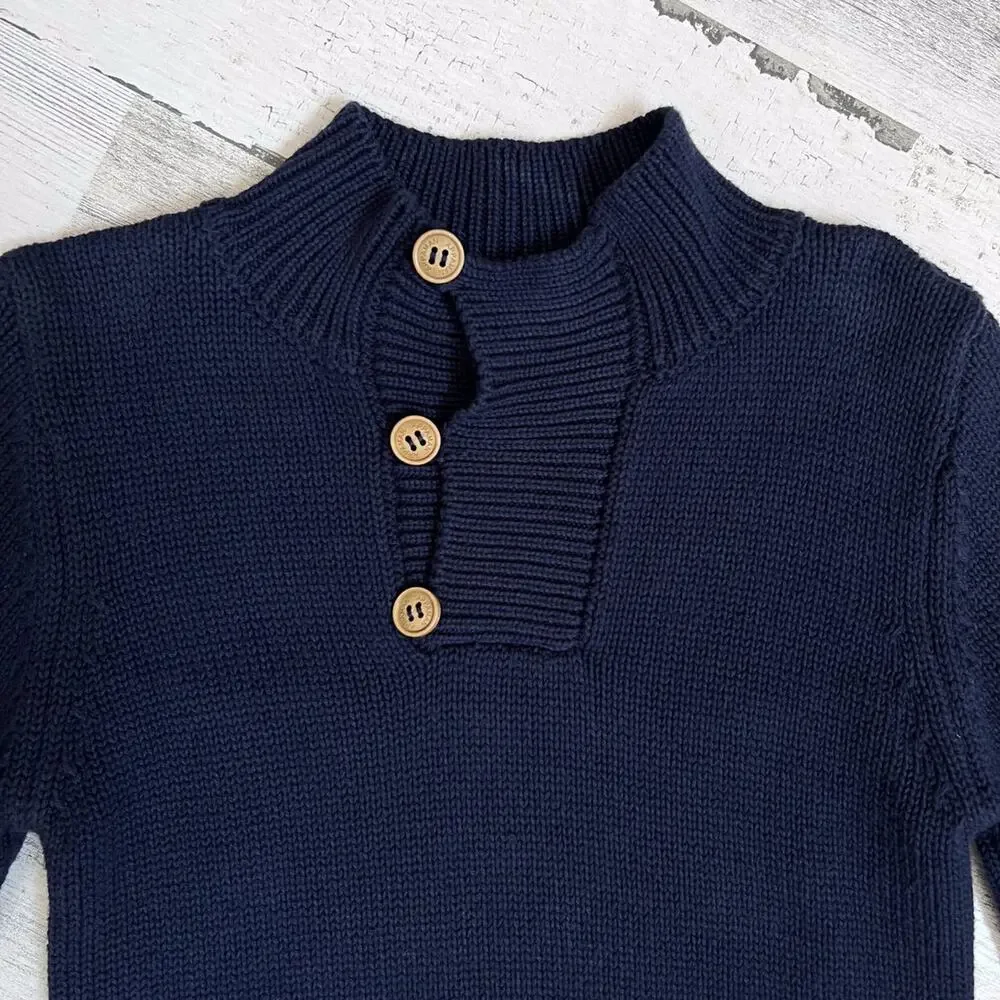 Appaman Boys Sweater Size 4T Navy Cotton Mock Neck Long Sleeve Ribbed Knit